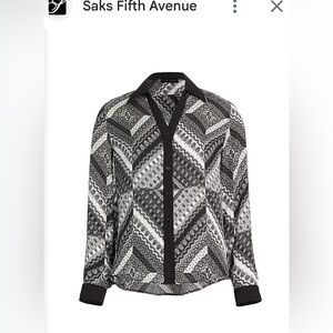 Elie Tahari Black and White Silk Geometric Patterned Shirt